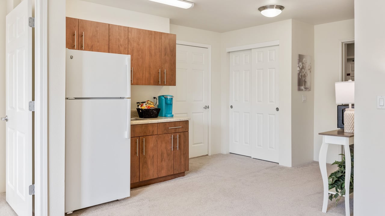 The kitchenette in a Willow Creek apartment