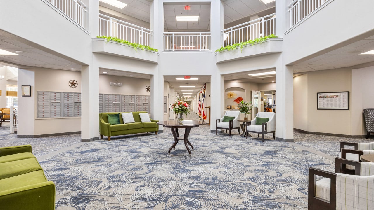 The sunlit atrium at Willow Creek